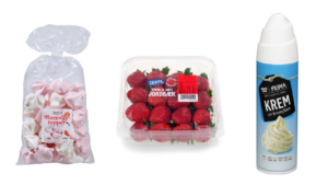 Marengstopper, jordbærbeger, kremtopping.