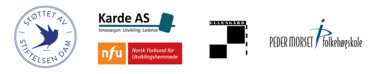Logoene til Stiftelsen Dam, Karde AS, NFU, Ellengård Aktivitetssenter og Peder Morset folkehøgskole.